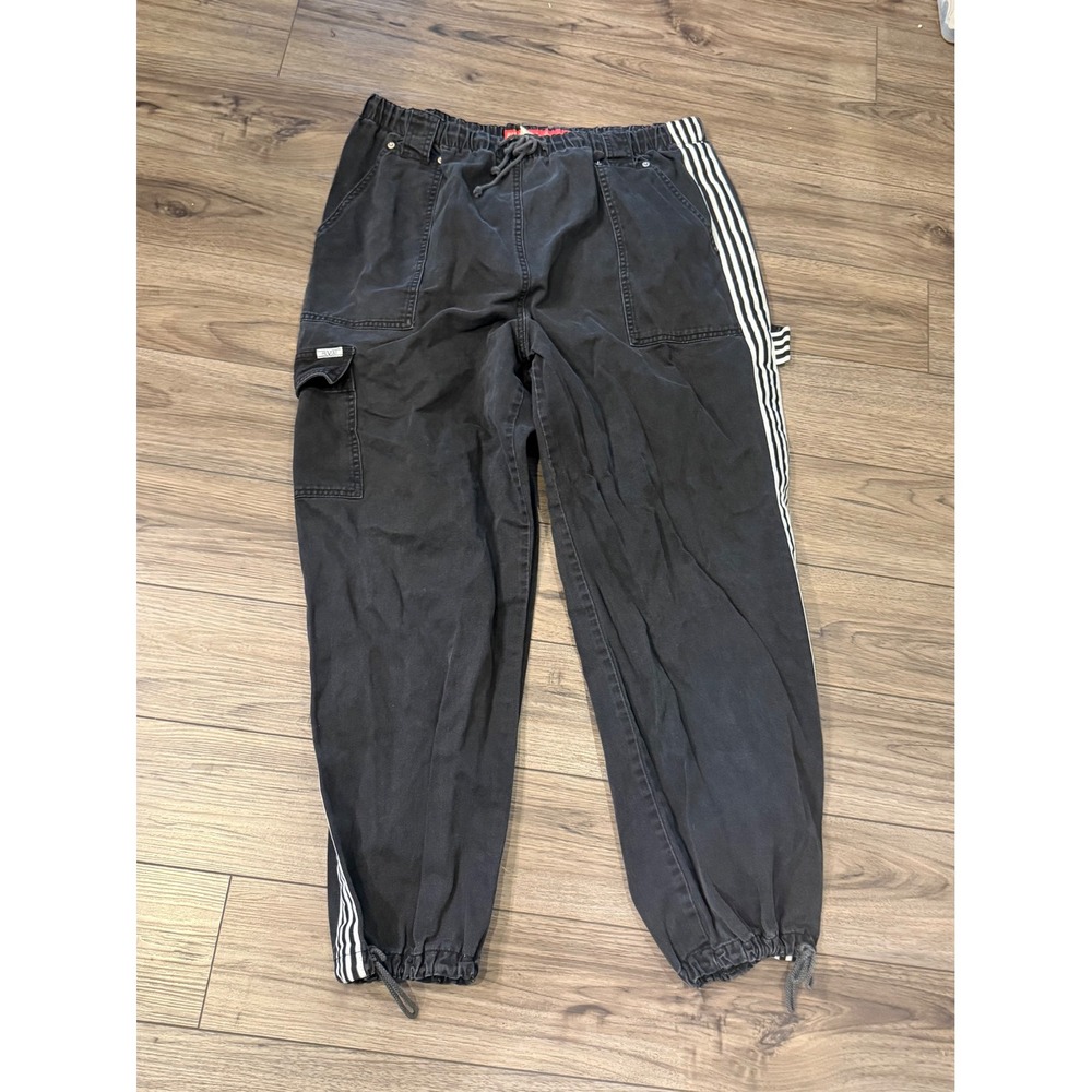 Vintage 90s Revolt Cargo Joggers Pants 24 Plus Black Track Stripe Y2K